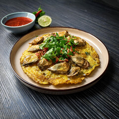 Crispy Oyster Omelette With Spicy Sauce