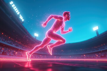 Obraz premium Futuristic Neon Runner on Stadium Track