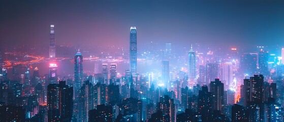 Obraz premium Mesmerizing urban skyline at night with brilliant lights cascading over the city illustrating the environmental impact and consequences of excessive light pollution on the natural world