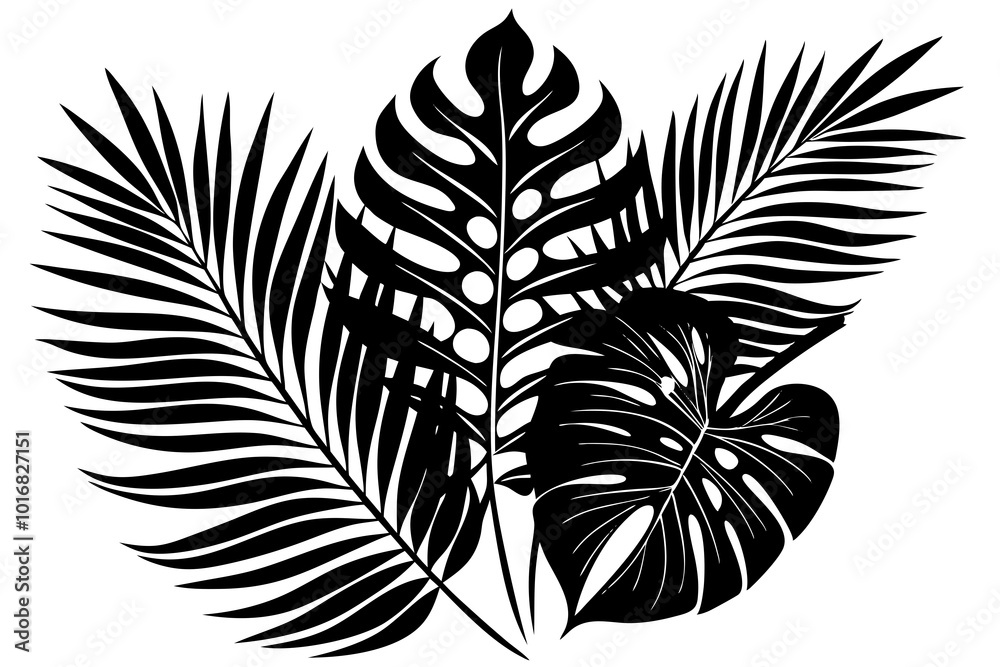 Canvas Prints Tropical palm leaves on white background illustration