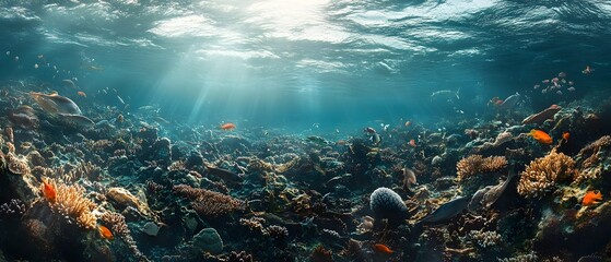 Stunning underwater scene showcasing a vibrant and diverse coral reef ecosystem which is facing grave threats from the devastating effects of climate change and ocean pollution