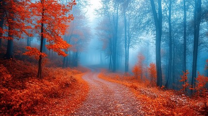 Fototapeta premium Path Through a Misty Autumn Forest