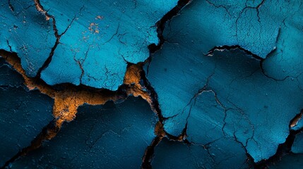  A tight shot of a deteriorating surface, showcasing blue and yellow paint curling at its edges and lifting from the upper portion The lower part similarly separates from the base