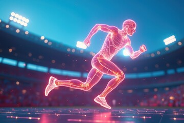 Futuristic Neon Runner on Stadium Track