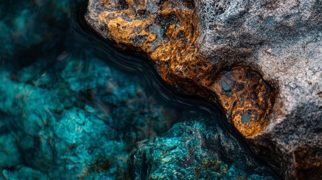 water cascades down its sides; a yellow mark sits at its center