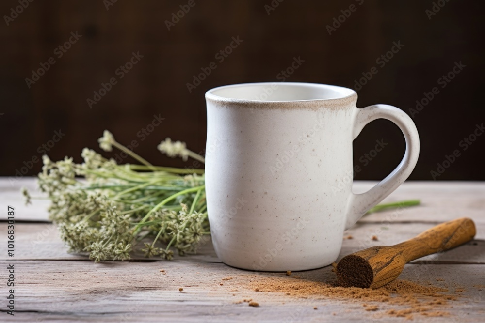 Wall mural Herbs mug coffee rustic.