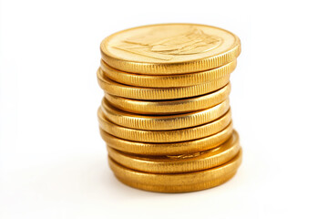 A stack of gold coins on a white background