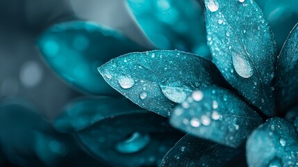  A tight shot of a blue bloom dotted with water beads Background softly blurred with petal imprints