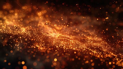 Fire embers particles over black background
