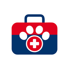 Fototapeta premium Pet first aid kit icon in red and blue colors featuring a paw print and medical cross for animal care 