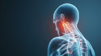 3D model of a human figure with the shoulder joint highlighted in red, showing pain from injury or strain. Very detailed and realistic.