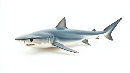 Fototapeta premium blue shark swims gracefully displaying its sleek body and vibrant coloration. This species is known for its agility and adaptability in ocean waters.