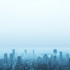 Fototapeta premium A stunning view of a modern city skyline shrouded in a serene blue haze, evoking a sense of tranquility and urban elegance.
