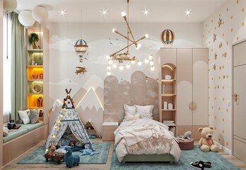 Children's room in a modern and luxurious concept design..