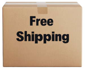 Free Shipping sign on a cardboard box with black bold text, transparent background