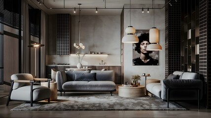 A modern living room in a luxurious style..