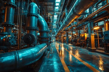 Obraz premium Industrial Interior with Large Pipes and Machinery