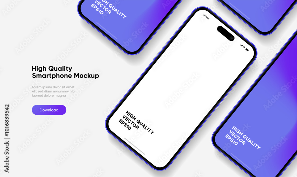 Aufkleber Realistic smartphone mockup. Mobile phone vector with isolated on white background. Device front view. 3D mobile phone with shadow. Realistic, high quality smart phone mockup for ui ux presentation.