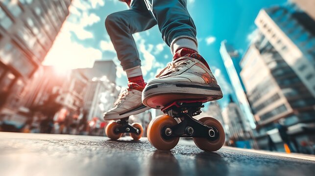 Dynamic City Skating on a Sunny Urban Day
