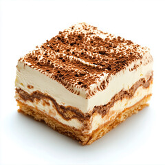 Classic tiramisu on a white background, popular Italian dessert for gourmets and sweet lovers