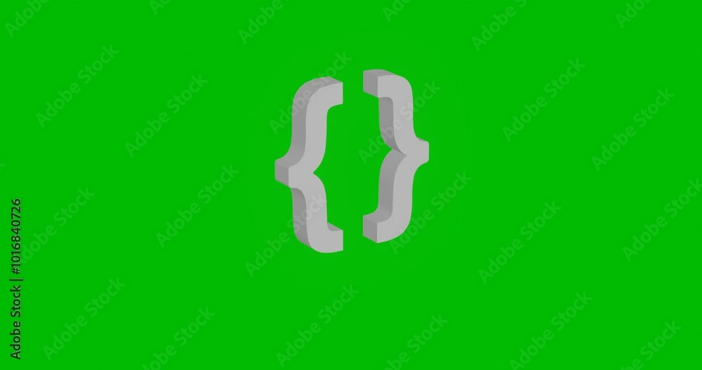 Poster animation of rotation of a white curly brackets symbol with shadow. simple and complex rotation. sea
