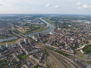 Venlo, city center overview, river meuse, buildings and infrastructure.