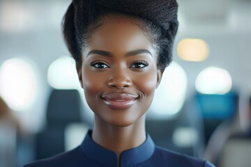 Obraz premium Portrait of a Smiling Woman in a Blue Uniform