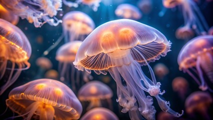Fototapeta premium Close-up of jellyfish in an aquarium