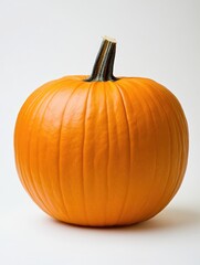 Obraz premium Vertical image of a large orange pumpkin on a white backdrop