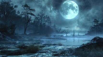 Obraz premium moonlight landscape in horror Halloween woods