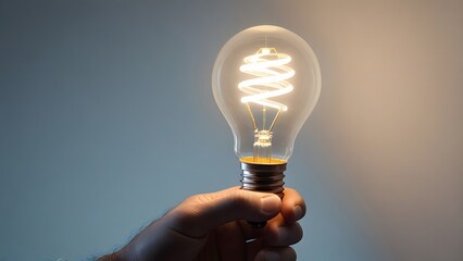 an image of an illuminated light bulb in a human hand, symbolizing an idea or inspiration. Focus on the glow of the bulb and the details of the hand