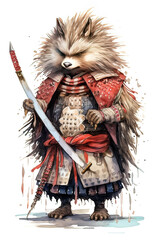 A furry creature with a sword in its hand