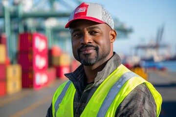 Fototapeta premium Portrait of a Dockworker in a Yellow Safety Vest