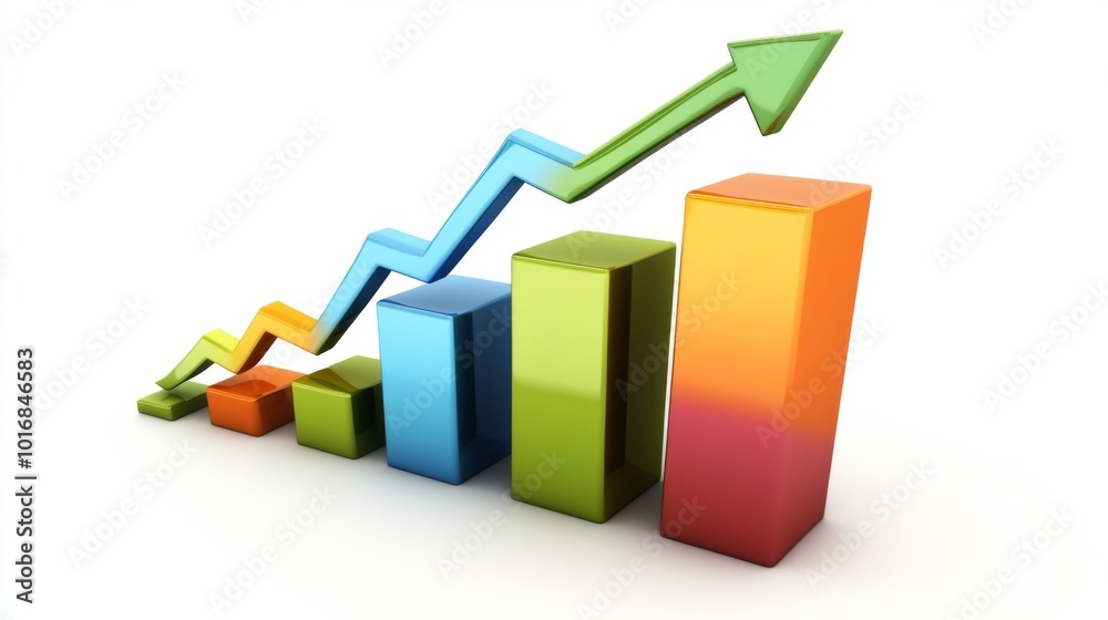 Poster growth chart with colorful bars and arrow
