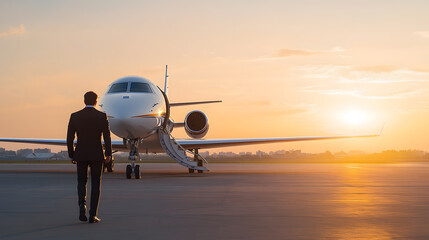 Private Jet Parked on a Runway at Sunset | Luxurious Travel Experience for Business Executives