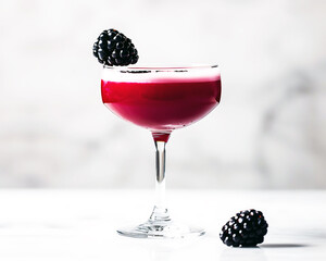 a glass of red wine with blackberries and blackberries.