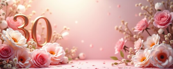 Celebrate a special milestone with elegant 30th birthday decor featuring beautiful roses and soft hues, perfect for invitations, cards, or party planning.