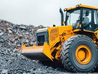Fototapeta premium Loader with fully automated load balancing, ensuring stable material handling on uneven ground, Automated load balancing loader, Stable, efficient, modern