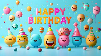 Naklejka premium A group of smiling emoji wearing party hats, with the text 