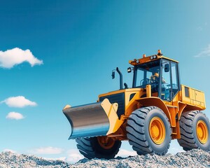 Fototapeta premium Loader with modular attachments, switching between bucket and forklift modes on a versatile construction site, Modular attachment loader, Versatile, efficient, modern