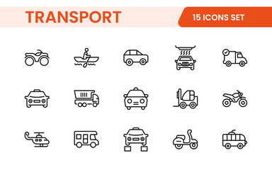 Transport icon set. Containing distribution, shipping, transportation, delivery, cargo, freight, route planning, supply chain, export and import icons. Solid icon collection.