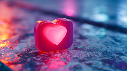 Fototapeta premium 3d social media notification neon light like heart icon in red speech bubble pin isolated 