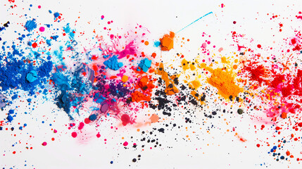 Obraz premium Vibrant Splashes of Colorful Paint Create an Abstract Artwork on a White Background