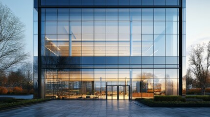 Modern glass wall commercial buildings exterior. Realist