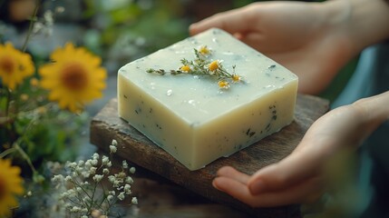 Natural herbal hand soap in a gentle spiritual atmosphere