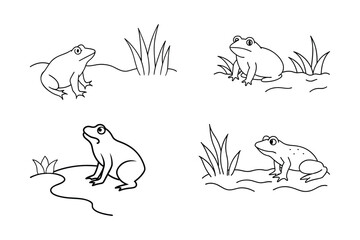 Frog Set Line Art Vector Illustration