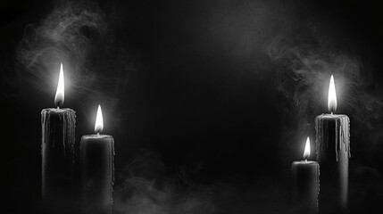 Empty black background with vertical candles framing the edges