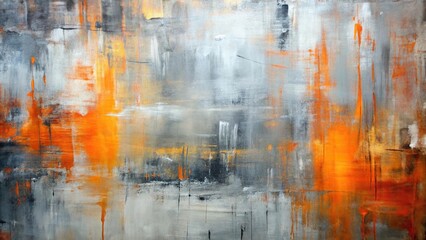 Fototapeta premium abstract modern art drawn with broad large strokes oil painting gray and orange colors close-up
