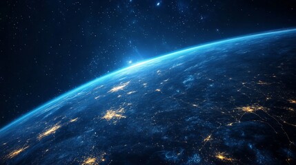 Fototapeta premium Earth illuminated from space by digital network connections. generative ai