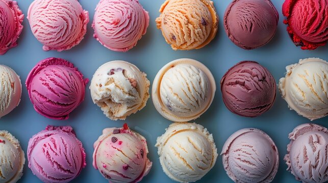 Delicious and Colorful Ice Cream Scoops in a Wide Range of Various Flavors to Enjoy
